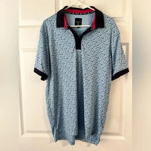 Kenneth Cole Men's M Golf Pattern Lightweight Blue Polo Shirt Wicking UPF 50+